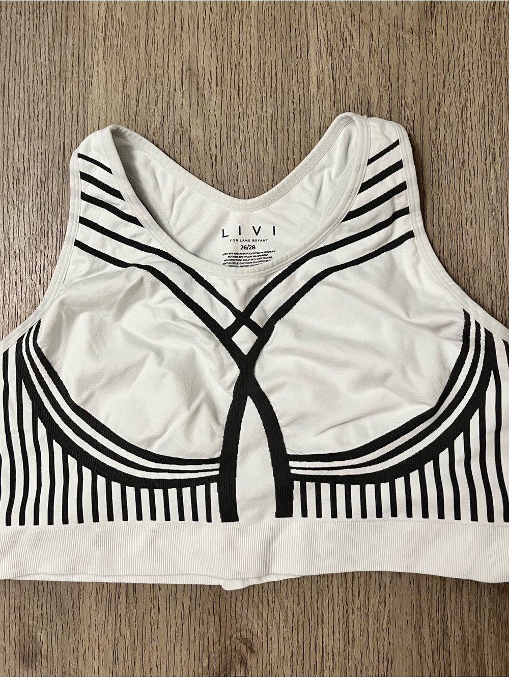 LIVI Lane Bryant White & Black Striped High-Neck Sports Bra 26/28